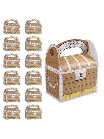 8pcs Pirate Treasure Treat Chest Paper Box Pirate Candy Gift Box Candy Packing Box Pirate Loot Chest, Pirate Themed Party, Decoration Party, Trick Or Treat Party Supplies