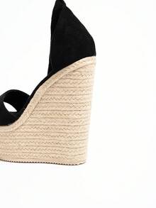 Retro Style Platform Woven Wedge Sandals, Waterproof Thick Bottom Criss-Cross Strap Slingback Flat Sandals, Straw Rope Decor, Casual Comfortable High Heel Shoes For Women, Suitable For Spring/Summer Vacation/Clubbing - Black - View 11