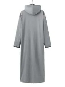 New Men's Loose Hooded Robe Luxury Men's Embroidered Long Sleeve Muslim Clothing Robe Middle East Juba Sobey Traditional Men's Robe