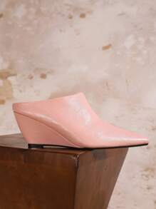 Europäischer und amerikanischer Stil Damen Mule Pantoffeln, weiche Leder Quadratische Zehe Keilabsatz Pantoletten, modische outdoor Plateau Slouch Schuhe