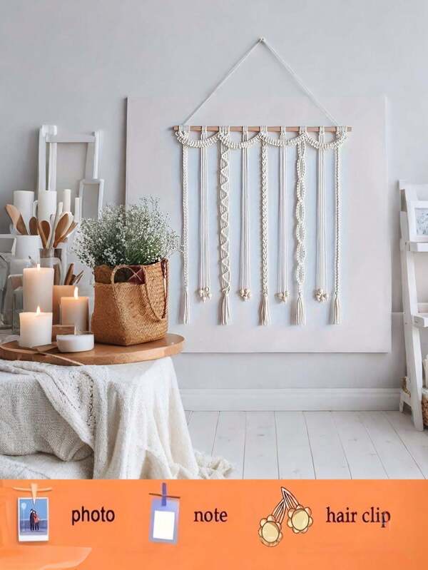1pc Macrame Boho Tassel Photo Frame Wall Hanging Clip Room Decor, Bohemain Floating Picture Frames Display, Notes Hair Manager Organization And Storage, Collage, Bedroom Decor, Used For Home Dormitory Living Room House Decoration Clips, Wedding Party Birthday Back To School Thanksgiving Day Gift