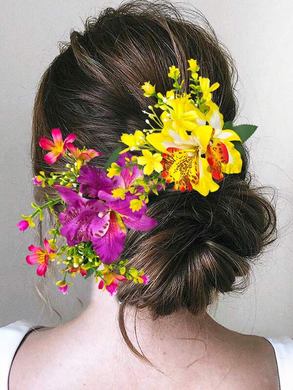 Novo Pente de Cabelo com Flor de Orquídea Artificial de Tecido de Estilo Boêmio, Pentes de Tiara de Praia Nupcial para Decoração Lateral do Cabelo