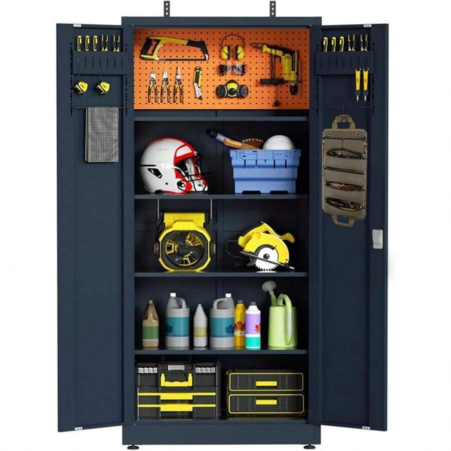 VCGGAIP Werkzeugschrank mit 2 Türen und 4 verstellbaren Regalen Aufbewahrungsschränke Garagenschränke abschliebbar Metallschrank für Büro Zuhause Garage Dunkerau - Dunkelgrau1 - Übersicht 1