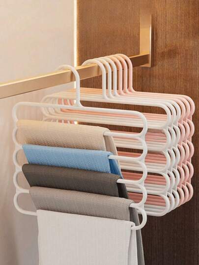 Cabide de plástico multifuncional de 5 camadas para calças, cabide para guardar roupas e cachecóis, organizador de armário antiderrapante e compacto, cabide para calças simples e sólido, organização e armazenamento de armário, adequado para toalhas, calças, gravatas, cachecóis, armazenamento de quarto, utensílios de armazenamento e organização doméstica, suprimentos de lavanderia, acessórios de quarto