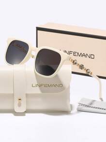 LINFEMAND LINFEMAND Elegante quadratische Rahmen dekorative Modegläser mit Metallkette und Blumendekoration, für Straßenfoto, ideales Urlaubsgeschenk für Sommerstrand, Outdoor, Reisen