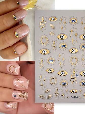 2pcs Four-Pointed Star Nail Stickers, 5D Embossed Angel Eye Nail Decals, Snake Zodiac Nail Art Stickers