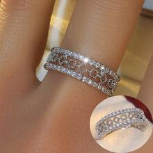 1pc Minimalist Hollow Geometric Design Zirconia Ring, Fashionable Gift For Women