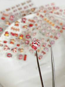 浮雕美甲贴纸 中国红喜庆风格指甲贴纸 美甲贴花 适合中式美甲搭配DIY配件 - 紅色 - 查看 10