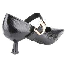 BELOVELY[POINTED-1]Women's Leather Kitten Heel Pointed Toe Buckle Mary Jane Pumps - 黑色 - 查看 6