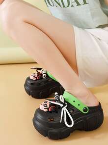 Women Minimalist Fashion Cute Hollow Slip-On Sandals, Comfortable Thick Sole Closed-Toe Slide Slippers, - Black - View 3