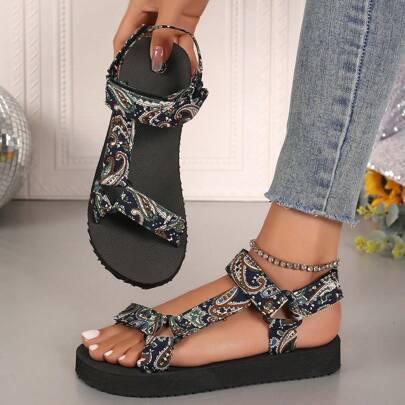 2024 Summer Bohemian Style Flat Sandals, Casual New Soft Bottom Beach Shoes For Women