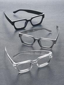 3pcs Men's Plastic Full Rectangle Frame Anti-Wind Classic Portable Transparent Glasses, Suitable For Office Attire, Cosplay, Reading Decoration - 3pcs Black Transparent Gray White Flat - View 4