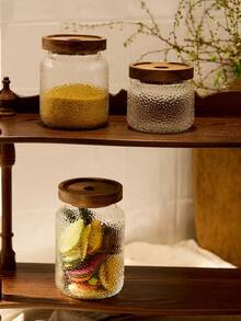 Cirelle 1 件 American Hammer 玻璃密封罐，茶/咖啡/豆类储存容器，带坚果和谷物隔层，Rama 厨房必需品，厨房使用，高端餐厅用品，乔迁礼物，派对使用，家庭用餐，下午茶使用 - 咖啡棕 - 查看 6