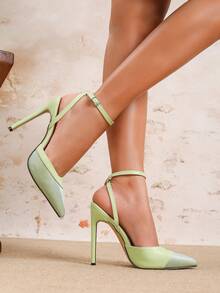性感、时尚、优雅、百搭的绿色系带尖头细高跟女鞋，优雅，适合派对，细高跟鞋 - 綠色 - 查看 6