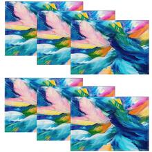 1/4/6/8/12 Pcs Linen Dining Table Placemats, Colorful Feather Oil Painting 3D Print Washable Table Mats, Surface Protective Pads, Indoor Outdoor Dining Table Mats, Suitable For Holiday Parties, Kitchen