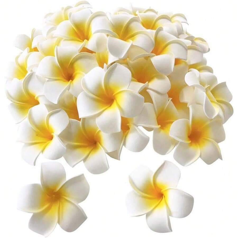 10/20/50 Chiếc Hoa Sứ Nhân Tạo Hawaii Xốp Trắng Cánh Hoa Sứ Mũ Tóc Vòng Hoa Thủ Công DIY Cho Trang Trí Tiệc Cưới Bãi Biển Tại Nhà - Xem 1
