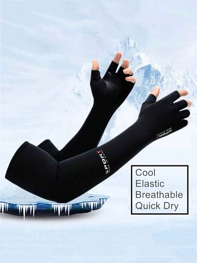 1 Pair Unisex Anti-UV Cooling Arm Sleeves With Half Finger Gloves, Summer Sunscreen Sweat Absorbing Arm Guards With Non-Slip Palm, Sun Protection Ice Sleeves For Men And Women, Outdoor Sports, Cycling, Driving, Ice Feeling Half Finger Touch Screen Sleeves, UV Resistant Arm Protection Gloves, Thin Long Arm Ice Sleeves