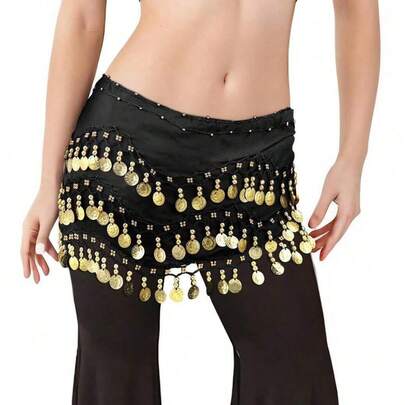 1 قطعة سلسلة خصر لرقصة البطن ، حزام معدني شبكي للبودي سويت، شال خصر مزين بالعملات الذهبية لرقصة البوهيمي