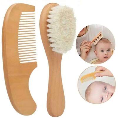 Baby Bath Soft Brush & Small Wooden Comb Set For Infant Hair Cleaning,Bathroom Cleaning Tools, Suitable For All Hair Types, Portable Dry Hair Care Tool Kit
