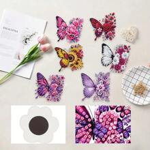 Set de 6 imanes de nevera de arte de diamantes, lindos diamantes de pintura decorativos de mariposas y flores para manualidades DIY, regalos, decoración de nevera y buzón