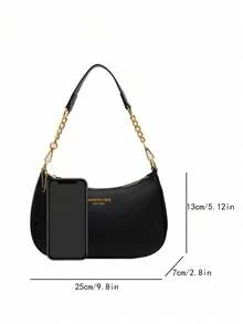 1 chiếc túi đeo vai bằng da PU màu trơn dành cho nữ, túi đeo chéo đa năng khi đi làm, túi vuông nhỏ có dây đeo vai có thể điều chỉnh, túi đeo nách, túi xích kim loại đơn giản, túi xách - Nhiều màu - Xem 8