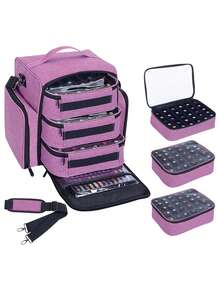 Cutie de depozitare pentru ojă cu 90 de sticle, poate conține până la 90 de sticle (15 ml/0,5 oz), cu 3 buzunare detașabile și 4 buzunare cu fermoar, ideală pentru pasionații de nail art și manichiuriste. Cadou excelent pentru femei, cadou de Crăciun, cadou pentru femei. - Multicolor - Vizualizare 3