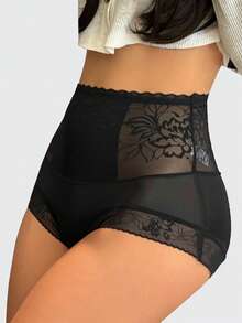 女士高腰蕾丝塑身内裤，薄款无缝腰部瘦身提臀内衣内裤