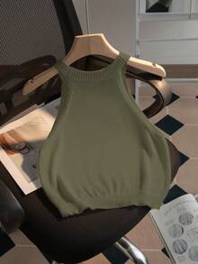 Summer New Round Neck Women Halter Lemon Pattern Print ,Simple Stylish,Suitable For Commuting,Summer Women Tops - Army Green - View 2