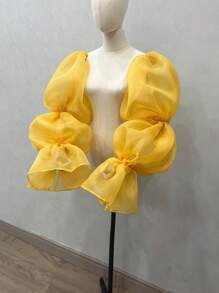 1 Stück weißer Organza 3-stufiger aufgeblähter Ärmel-Manschetten Braut Oberarmbinde mit Gummi für Halloween