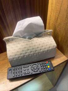 1pc Solid Colour Woven Pattern Embossed Face Towel Holder Set, Thick Composite Fabric Desktop Standing Tissue Holder For Office, Dining Room, Bar, Living Room Or Bedroom