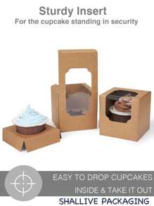 20 Pcs, Single White Cupcakes Containers Gift Boxes With Window Inserts Handle For Wedding Candy Boxes