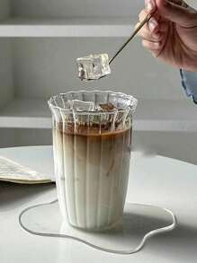 1PC/2pcs 450ml Iced Coffee Glass, Vintage Ribbed Milk Coffee Cup, Cold Brew Coffee Cup, Iced Latte Glass, Strawless Creative Beverage Glass, Home Afternoon Tea Cup, Restaurant Cafe Suitable