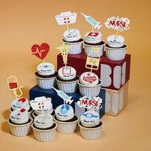 21pcs Nurse Cupcake Toppers Happy Nurse Week Nursing Graduation 2025 Cupcake Picks Thank You For Medical Nurse Themed Birthday Party Cake Decorations Supplies - Multicolor - View 4