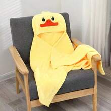 1 pieza Poncho con capucha de felpa coral con diseño de tigre para niños, altamente absorbente, sin pelusa, resistente a la decoloración, perfecto para envolver después del baño, protección contra el viento y el sol, diseño lindo y de dibujos animados - pato amarillo - Ver 8