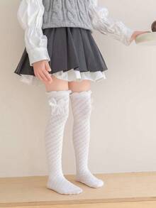 1 双蝴蝶结装饰透气过膝袜，适合女孩，适合休闲、学校和派对 - 彩色 - 查看 10