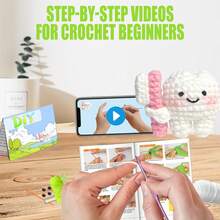 Beginner Crochet Kit Cute Teeth And Toothbrush Design, Easy To Follow DIY Craft Set, Equipped With Yarn And Accessories, Suitable For All Seasons(Accessories Come In Random Colors) - White - View 4