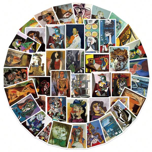 50PCS Picasso Oil Painting Sticker Vinyl Aesthetics Stickers Scrapbooking, Diary, Bumper, Skateboard, Water Bottle, Cartoon, Hard Hat, Car Stickers And Decals