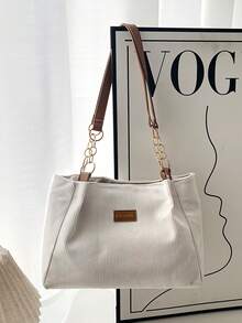 Large Capacity Thick PU Shoulder Tote Bag With Accessory - White - View 6