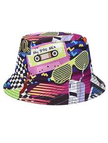 1pc Unisex Fashion Hip-Hop 90s 80s Pattern Reversible Lightweight Bucket Hat, Vintage Streetwear Casual Bucket Hat - A - View 8