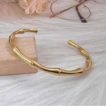 1pc Retro Vacuum Plated Stainless Steel Adjustable Cuff Bangle, Simple Letter C Design Couple Bracelet, INS Retro Style - View 4