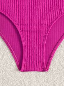 One-Piece Swimsuit For Tween Girls, Featuring High Side Slit Bikini Design, Tummy Control, Round Neck Backless Style, Makes You More Attractive On The Beach - Pink - View 5