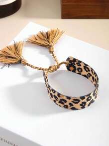 3 Stück/1 Stück bohemische, einfache und modische Leoparden-Muster gewebtes Handband für Frauen, vintage handgewebtes Quasten Handband, geeignet als Geschenk für gute Freunde