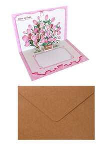 1pc圣诞节INS商务郁金香生日礼物创意可爱贺卡3D蛋糕祝福卡配白牛皮纸信封封口贴纸折叠鲜花感恩祝福卡毕业教师节康乃馨向日葵玫瑰花束高端母亲节针织花束乔迁单身派对邀请聚会漂亮女生 - 彩色 - 查看 13