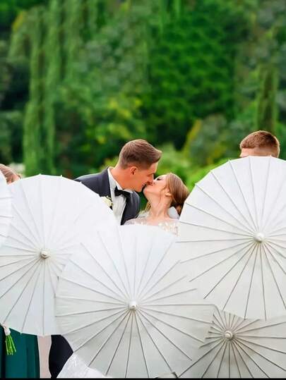6pcs/White Paper Umbrella For Western Wedding Decoration; Sunshade For Party; Hand-Painted Craft For Wedding Photography
