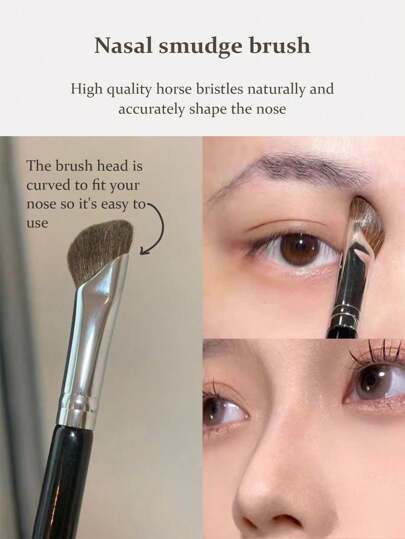 mulynsie 1 Pc Fan-Shaped Nose Shadow Brush, Sickle Shaped Eye Shadow Brush, Angled Small Fan-Shaped Highlight Shadow Mixing Brush, For Special Makeup Brush Tool For Nose Contour,Makeup,Cheap,Room Decor,Vanity,Travel,Bedroom,Makeup Accessories