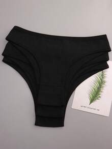 3 件装女士中腰纯色舒适性感高弹力丁字裤