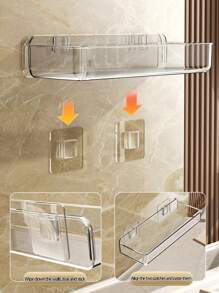 1pc Bathroom Organizer Storage Rack, Adhesive Mounted Without Drilling, Suitable For Large Families, Home Daily Essentials Back To School