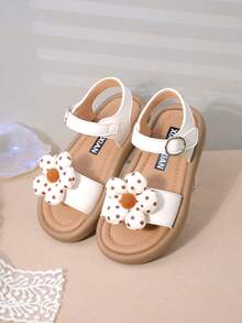 女童休闲凉鞋，适合幼儿、小童和大童的新款夏季时尚平底鞋，钩环沙滩鞋 - 米色 - 查看 3