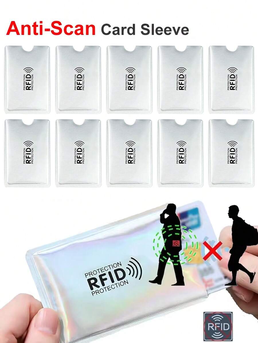 10 piezas de fundas protectoras contra escaneo, magnéticas, antirrobo y antiescáner RFID/NFC, de aluminio, para proteger tarjetas bancarias y de identificación