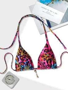 Sexy Backless Lace-Up Leopard Print Bikini Set For Beach & Vacation - Multicolor - View 4